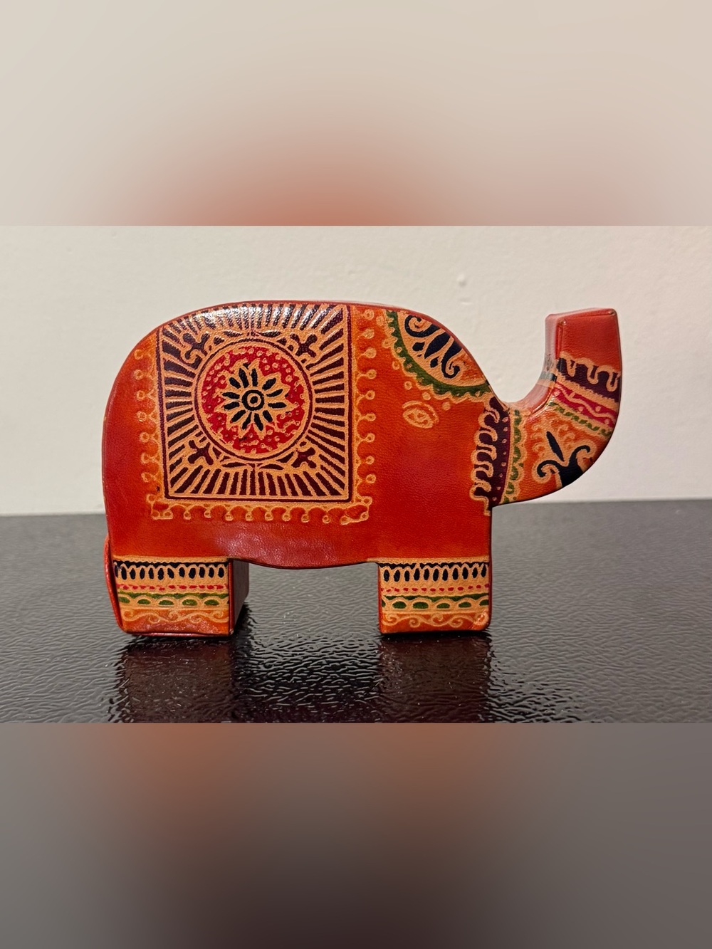 Indian Elephant Colorful Embossed Leather Coin Saving Bank